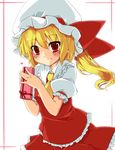  ascot blonde_hair blush bow box flandre_scarlet gift gift_box harry_(namayake) hat hat_bow heart pointy_ears red_eyes short_hair side_ponytail simple_background skirt skirt_set smile solo touhou valentine white_background 