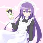  1girl animal_costume apron bell black_eyes black_hair blush gj-bu heart kuramoto_takato long_hair long_sleeves maid maid_headdress md5_mismatch puffy_sleeves purple_eyes purple_hair shinomiya_kyouya smile sumeragi_shion sweatdrop very_long_hair 