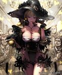  6+boys :p armor bad_id bad_pixiv_id belt blonde_hair breasts chocolate cleavage collarbone feathers hand_on_hip hat heart large_breasts lena_(zoal) licking messy multiple_boys shingeki_no_bahamut short_hair smile tongue tongue_out witch_hat yellow_eyes 