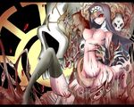  1girl blood breasts double_(skullgirls) monster monster_girl navel nun red_eyes sangyou_haikibutsu_(turnamoonright) skull skullgirls smile teeth thighhighs turnamoonright wink 