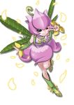  artist_request boots digimon dress leaf lillymon one_eye_closed smile solo v 