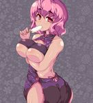  bad_id bad_pixiv_id blush breasts chinese_clothes food highres impossible_clothes impossible_shirt large_breasts moisture_(chichi) popsicle saigyouji_yuyuko sexually_suggestive shiny shiny_skin shirt short_hair skindentation solo sucking tan touhou underboob wide_hips 