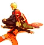  1girl 2boys blonde_hair eyes_closed facial_mark father_and_son grin hair_ornament hairclip indian_style kujou_negita long_hair lying mother_and_son multiple_boys namikaze_minato naruto naruto_shippuuden on_back outstretched_arms red_hair sitting smile uzumaki_kushina uzumaki_naruto very_long_hair 