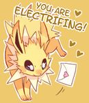  artist_request heart jolteon jump no_humans pokemon pokemon_(game) pokemon_xy pun simple_background solo valentine 