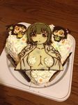  blush breasts cake chibi chocolate covering_nipples food food_on_body headset heart idolmaster idolmaster_(classic) koami komami masato_ayame mole open_clothes open_shirt otonashi_kotori pasties photo puchimasu! shirt short_hair star valentine 