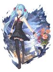  absurdres aqua_eyes aqua_hair boots chati checkered checkered_floor copyright_name film_strip flower hatsune_miku highres long_hair necktie open_mouth skirt solo tell_your_world_(vocaloid) thigh_boots thighhighs twintails vocaloid 