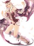  bare_shoulders bat_wings blush breasts bug butterfly castlevania castlevania:_lament_of_innocence demon_girl insect lace large_breasts leg_warmers open_mouth pointy_ears red_eyes salt_(reincarnation) silver_hair solo succubus succubus_(castlevania) tattoo tiara wings 