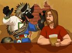  2013 alcohol bar beer black_fur brown_hair canine chibi-marrow drink hair human male tan_fur unknown_species 