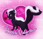  ambiguous_gender cute feral flower flower_in_mouth holidays mammal purple_eyes rose rukifox skunk solo striped_tail valentine&#039;s_day valentine's_day 