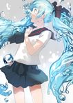  bad_id bad_pixiv_id blue_hair bottle_miku bubble bubble_blowing floating_hair hatsune_miku liquid_hair long_hair open_mouth profile ran_(pixiv2957827) school_uniform serafuku skirt solo twintails very_long_hair vocaloid water 