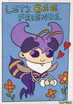  antennae bee_girl chibi extra_eyes insect_girl monster_girl official_art pun purple_eyes purple_hair q-bee short_hair smile solo stanley_lau thumbs_up valentine vampire_(game) wings 