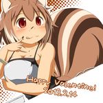  :3 animal_ears apron blazblue brown_hair chocolate happy_valentine highres makoto_nanaya mirano naked_apron red_eyes solo squirrel_ears squirrel_tail tail tongue tongue_out valentine 