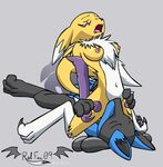 breasts canine chest_tuft cunnilingus digimon eyes_closed female fox fur gloves jackal lucario lying male mammal nintendo nipples nude on_back open_mouth oral oral_sex plain_background pok&#233;mon pok&eacute;mon redfox09 renamon sex straight tuft vaginal vibrantechoes video_games white_background 