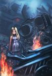  blonde_hair child fire highres hironii_(hirofactory) original rubble solo 