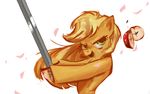  applejack_(mlp) equine female freckles friendship_is_magic fruit green_eyes horse katana maaronn mammal my_little_pony pony samurai slicing solo sword weapon 