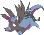  ass_up blush dragon duo eeveelution eyes_closed feral feral_on_feral from_behind hydreigon interspecies maim male nintendo nude penetration plain_background pok&#233;mon pok&eacute;mon sex size_difference size_play small_dom_big_sub tongue tongue_out umbreon video_games white_background wings 