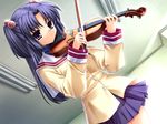  blue_hair clannad game_cg hair_bobbles hair_ornament hikarizaka_private_high_school_uniform hinoue_itaru ichinose_kotomi instrument long_hair purple_eyes purple_hair school_uniform skirt solo two_side_up violin 