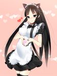  akiyama_mio animal_ears bad_id bad_pixiv_id black_hair black_legwear blue_eyes blush frills heart heart_hands k-on! kazunari_(kazyar) long_hair maid maid_headdress moe_moe_kyun! solo thighhighs very_long_hair zettai_ryouiki 