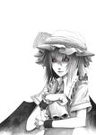  black_sclera greyscale hane_(azelye) monochrome red_eyes remilia_scarlet skull solo spot_color touhou traditional_media 