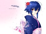  blue_hair hakua_ugetsu japanese_clothes kagano_ai kimono mahou_shoujo_ai red_eyes solo 