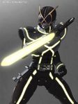  belt glowing highres kamen_rider kamen_rider_555 kamen_rider_kaixa male_focus nandz neon_trim solo sword weapon 