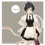  1girl alternate_costume antenna_hair bad_id bad_pixiv_id black_hair blush brown_eyes choker enmaided maid makoto_(street_fighter) necktie ribbon ribbon_choker shirorenge_(huruhuru) short_hair solo street_fighter street_fighter_iii_(series) thighhighs tomboy waitress zettai_ryouiki 