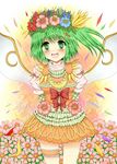  alternate_costume daiyousei flower green_eyes green_hair hair_flower hair_ornament hairclip leg_garter revision ribbon ryokuyou_(greencosmos) side_ponytail solo touhou wings 