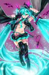  aqua_eyes aqua_hair armpits arms_up bad_id bad_pixiv_id boots breasts daishou detached_sleeves hatsune_miku headset legs long_hair microphone midriff navel necktie one_eye_closed skirt small_breasts solo thigh_boots thighhighs twintails underboob unzipped very_long_hair vocaloid zipper 