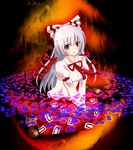  bad_id bad_pixiv_id blush bow danmaku fujiwara_no_mokou hair_bow hakomonotown highres long_hair red_eyes silver_hair solo touhou 