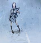  acoustic_guitar bad_id bad_pixiv_id brown_hair guitar highres instrument legs necktie nimirom original skirt solo wet 