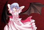  arms_up bat_wings bikuto_ryuu blue_hair red_eyes remilia_scarlet short_hair smile solo touhou wings 