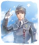  brown_eyes brown_hair gloves male_focus military military_uniform satsuki_yuu_(awairo) senjou_no_valkyria solo uniform welkin_gunther 