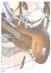  absurdres akiyama_mio bass_guitar black_hair bra breasts cable cleavage downblouse head_out_of_frame highres instrument k-on! large_breasts lingerie long_hair mikoto_akemi ribbon skirt skirt_pull solo underwear 