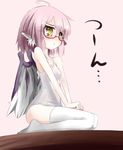  :t angry animal_ears bad_id bad_pixiv_id bespectacled blush flat_chest glasses mystia_lorelei one-piece_swimsuit pink_hair pout school_swimsuit seiza short_hair sitting solo swimsuit thighhighs touhou urimono v_arms white_legwear white_school_swimsuit white_swimsuit wings yellow_eyes 
