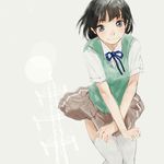  bad_id bad_pixiv_id black_hair cardigan grey_eyes hands nimirom original school_uniform serafuku skirt solo thighhighs white_legwear wind wind_lift zettai_ryouiki 