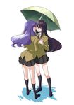  couple heartcatch_precure! holding_hands kurumi_momoka legs multiple_girls mura_(kiyohime) myoudou_gakuen_high_school_uniform precure purple_hair school_uniform shared_umbrella skirt tsukikage_yuri umbrella yuri 