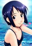  bad_id bad_pixiv_id bikini blue_eyes blue_hair bob_cut flat_chest heart kanna-chan_to_issho love_hina maehara_shinobu ocean short_hair smile solo swimsuit translated 