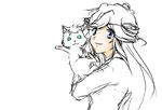  :3 animal blue_eyes cat cleo_everlastin green_eyes holding holding_animal leki long_hair looking_back majutsushi_orphen mendokusai paws simple_background smile upper_body white_background 