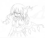  dress flandre_scarlet greyscale hair_ribbon headphones headphones_around_neck monochrome musical_note noorrzz one_eye_closed one_side_up ponytail ribbon short_hair sketch solo touhou traditional_media wings 