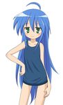  ahoge blue_hair bottomless green_eyes hand_on_hip izumi_konata long_hair lucky_star mel_(melty_pot) mole mole_under_eye solo tank_top 