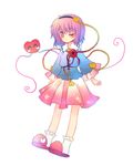  black_hairband hairband heart komeiji_satori one_eye_closed pink_eyes pink_hair slippers socks solo torii_sumi touhou 