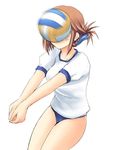  buruma failure folded_ponytail gym_uniform hair_ornament hairclip in_the_face komaki_manaka motion_blur short_hair simple_background solo to_heart_2 volleyball white_background you're_doing_it_wrong zekkyon 