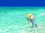  artist_request aryll beach blonde_hair day lowres ocean pointy_ears smile solo the_legend_of_zelda the_legend_of_zelda:_the_wind_waker 
