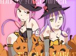  :p angry bad_id bad_pixiv_id bare_shoulders between_breasts bikini_top blair blush breast_press breasts brown_eyes candy cleavage corset elbow_gloves fishnets food gloves halloween happy_halloween hat heart hishiki jack-o'-lantern large_breasts lollipop long_hair mizune multiple_girls pink_hair pumpkin purple_hair short_hair smile soul_eater swirl_lollipop tail thighhighs tongue tongue_out trick_or_treat witch witch_hat yellow_eyes 