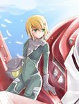  bad_id bad_pixiv_id baraen blonde_hair feathers gundam gundam_00 louise_halevy mecha pilot_suit short_hair solo 