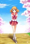  blonde_hair blue_eyes blush highres luko petals ribbon sasamori_karin school_uniform skirt solo to_heart_2 
