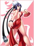  arcana_heart ass blue_hair breasts bun_cover cleavage double_bun green_eyes large_breasts looking_back mei-fang ono_misao side_slit sideboob solo 