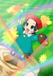  adeleine art_brush artist_request beret blush child dress happy hat kirby_(series) kirby_64 lowres paintbrush palette rainbow smile solo sparkle star tree_stump 