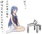  bangs blue_hair blunt_bangs computer flat_chest hair_tubes hairband kannagi laptop long_hair nagi open_mouth oumi_(rsag) pleated_skirt purple_eyes sitting skirt socks solo table translated very_long_hair vest white_skirt 