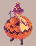  blue_eyes candy food food_themed_clothes halloween jack-o'-lantern lollipop original pumpkin pumpkin_costume pumpkin_hat red_hair see-through simple_background solo swirl_lollipop weno 